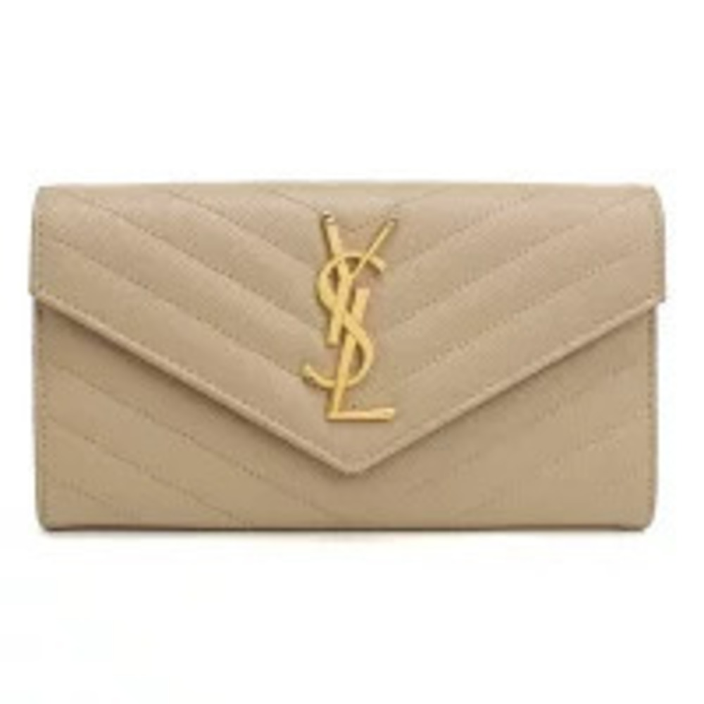 Saint Laurent Bi fold Long Wallet Cassandra Flap Leather Beige Cream